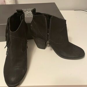 Vince Camuto Black Suede Ankle Booties with Fringe